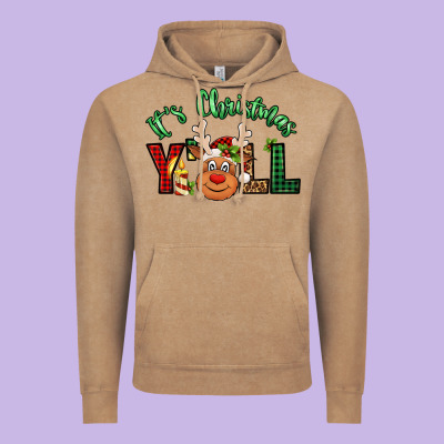 It's Christmas Y'all Reindeer Vintage Hoodie Designed By Jasminsmagicworld