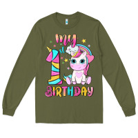Army Green my 1 st birthday with little cute unicorn Long Sleeve Tee - NancyCooperArtShop