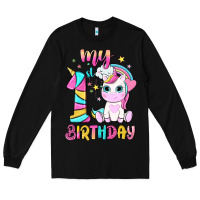 Black my 1 st birthday with little cute unicorn Long Sleeve Tee - NancyCooperArtShop