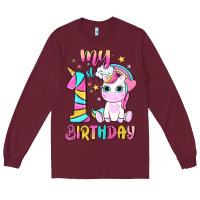 Burgundy my 1 st birthday with little cute unicorn Long Sleeve Tee - NancyCooperArtShop