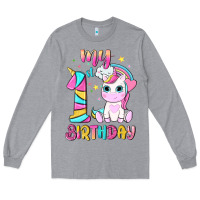 Heather Grey my 1 st birthday with little cute unicorn Long Sleeve Tee - NancyCooperArtShop