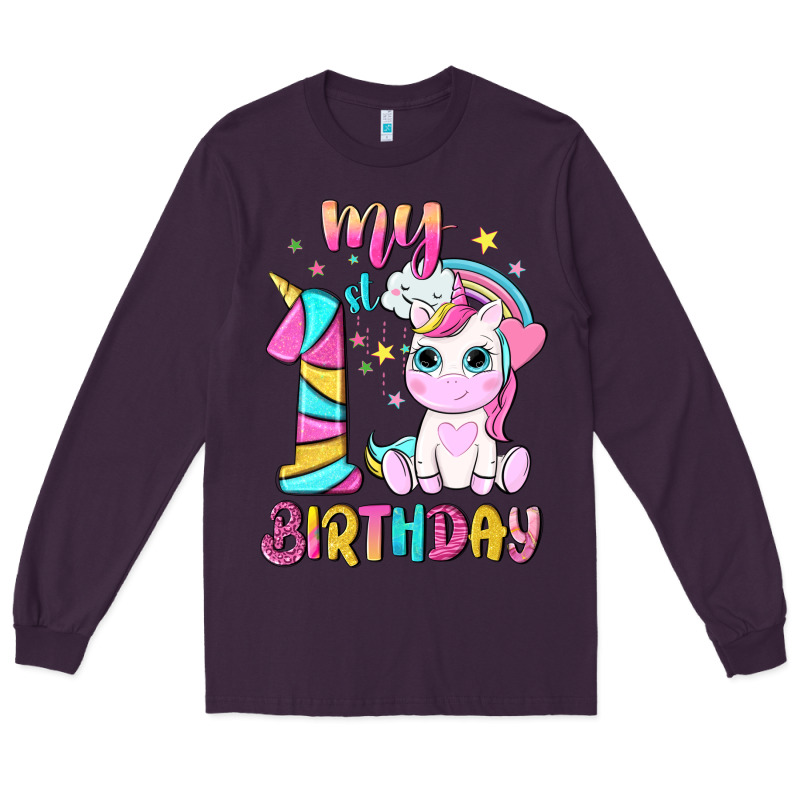My 1 St Birthday With Little Cute Unicorn Long Sleeve Tee by NancyCooperArtShop | Teevron