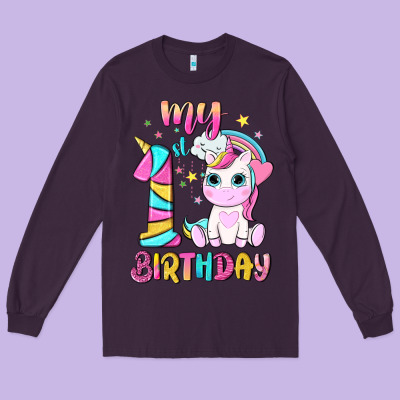 My 1 St Birthday With Little Cute Unicorn Long Sleeve Tee Designed By Nancycooperartshop