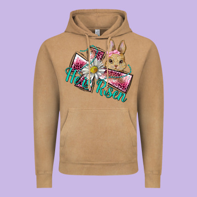 He Is Risen Cross Rabbit Vintage Hoodie Designed By Barkaloodesign