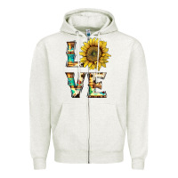 Oatmeal Heather western love with sunflower Zipper Hoodie - Artiststas