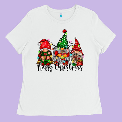 Merry Christmas Gnomes Ladies Tee Designed By Cowhidedigitalart