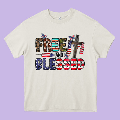 Free And Blessed Heavy Core Tee Designed By Cowhidedigitalart