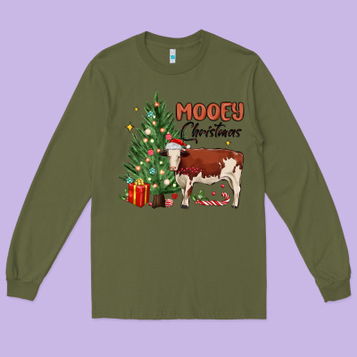 Mooey Christmas Long Sleeve Tee Designed By Maliassmallbusiness