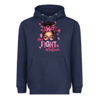 Navy pray fight believe breast cancer afro messy bun Heavyweight Hoodie - texasbilliewilder