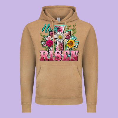 He Is Risen Cross Easter Vintage Hoodie Designed By Barkaloodesign