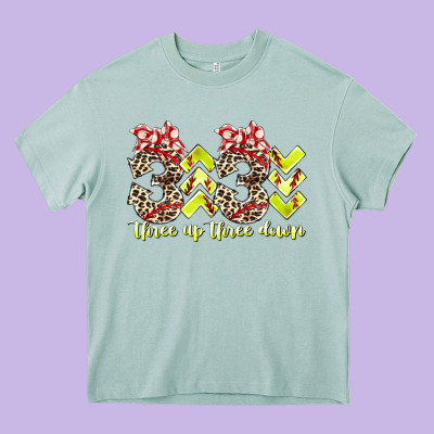 Three Up Theree Down Softball Heavy Core Tee Designed By Racoondesign