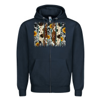 Navy sunflower cowhide brush stroke Zipper Hoodie - Artiststas