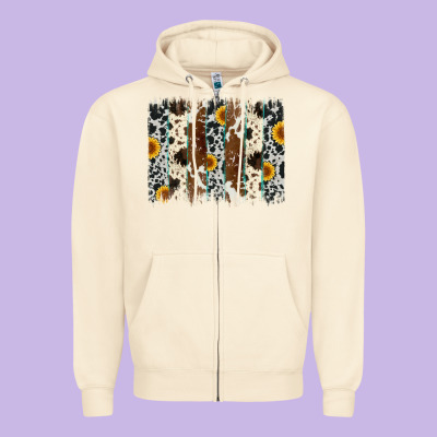 Sunflower Cowhide Brush Stroke Zipper Hoodie Designed By Artiststas