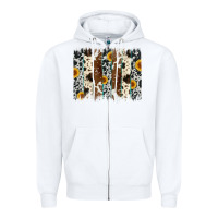 White sunflower cowhide brush stroke Zipper Hoodie - Artiststas