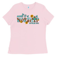 Bubblegum Pink made to worship with sunflowers Ladies Tee - HRA Design Shop