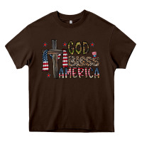 Chocolate Brown god bless america Heavy Core Tee - CowhideDigitalArt