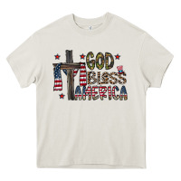 Cream god bless america Heavy Core Tee - CowhideDigitalArt