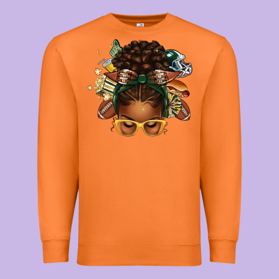 American Football Afro Messy Bun Premium Sweatshirt Designed By Texasbilliewilder