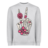 Heather Grey pink gemstone peace skeleton hand Heavyweight Sweatshirt - MaliasSmallBusiness