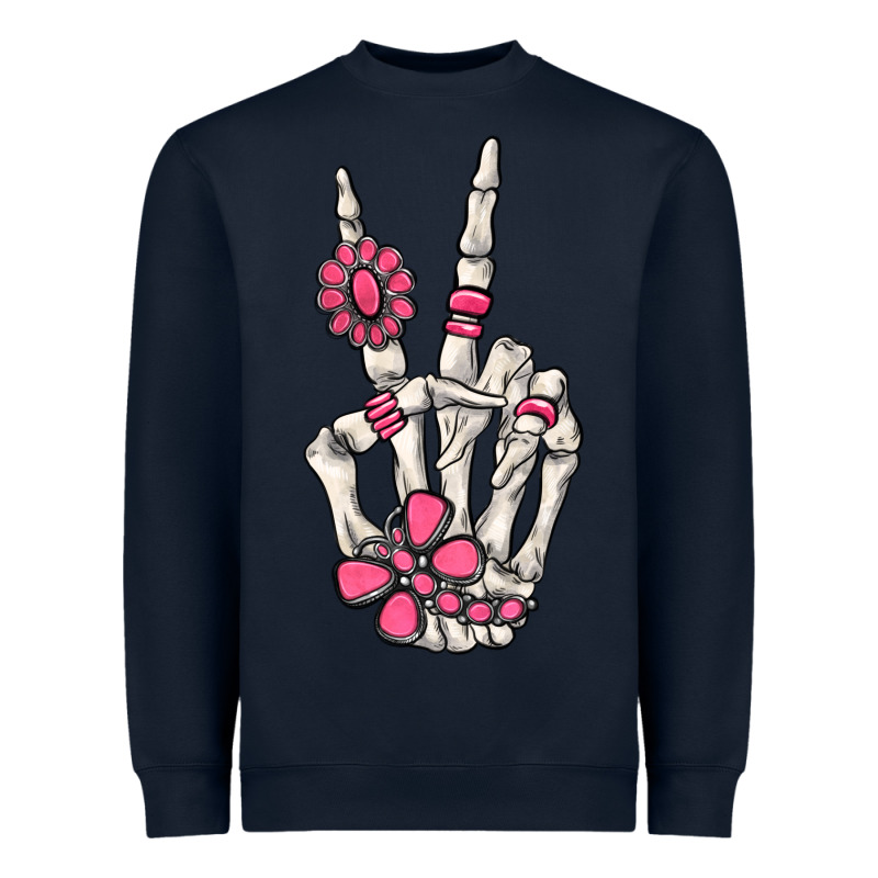 Pink Gemstone Peace Skeleton Hand Heavyweight Sweatshirt by MaliasSmallBusiness | Teevron