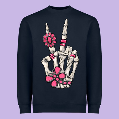 Pink Gemstone Peace Skeleton Hand Heavyweight Sweatshirt Designed By Maliassmallbusiness