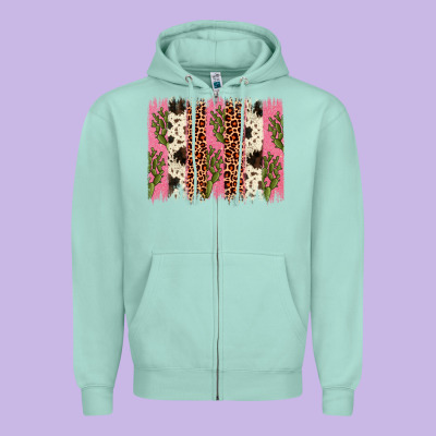 Cactus Leopard Cowhide Brush Stroke Zipper Hoodie Designed By Artiststas