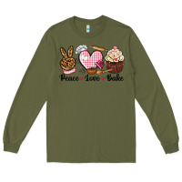 Army Green peace love bake Long Sleeve Tee - NancyCooperArtShop