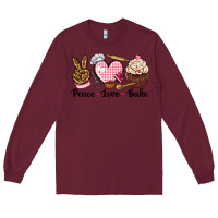 Burgundy peace love bake Long Sleeve Tee - NancyCooperArtShop