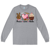 Heather Grey peace love bake Long Sleeve Tee - NancyCooperArtShop