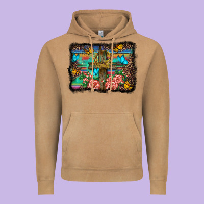 Wooden Cross Background Vintage Hoodie Designed By Barkaloodesign