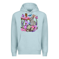 Blue Mist Easter eggs and Bunny with Cross Easter Day Premium Hoodie - HowdyJamesFarm