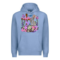 Colony Blue Easter eggs and Bunny with Cross Easter Day Premium Hoodie - HowdyJamesFarm