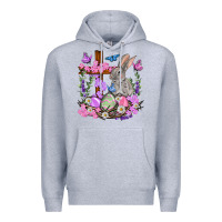 Heather Grey Easter eggs and Bunny with Cross Easter Day Premium Hoodie - HowdyJamesFarm