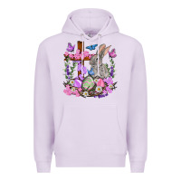 Lilac Easter eggs and Bunny with Cross Easter Day Premium Hoodie - HowdyJamesFarm