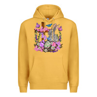 Mustard Easter eggs and Bunny with Cross Easter Day Premium Hoodie - HowdyJamesFarm