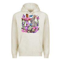 Oatmeal Heather Easter eggs and Bunny with Cross Easter Day Premium Hoodie - HowdyJamesFarm