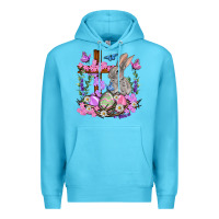 Ocean Blue Easter eggs and Bunny with Cross Easter Day Premium Hoodie - HowdyJamesFarm