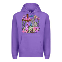 Purple Easter eggs and Bunny with Cross Easter Day Premium Hoodie - HowdyJamesFarm