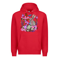 Red Easter eggs and Bunny with Cross Easter Day Premium Hoodie - HowdyJamesFarm