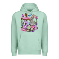 Seafoam Easter eggs and Bunny with Cross Easter Day Premium Hoodie - HowdyJamesFarm