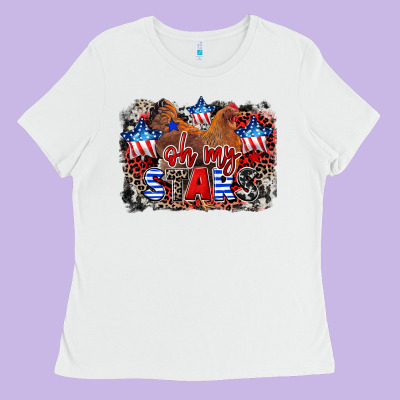 Oh My Stars Chicken 4th Of July Ladies Tee Designed By Cowgirlartshop