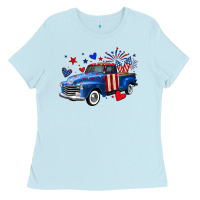 Baby Blue 4th of July American flag truck Ladies Tee - Neo Western
