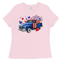 Bubblegum Pink 4th of July American flag truck Ladies Tee - Neo Western