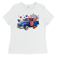 White 4th of July American flag truck Ladies Tee - Neo Western