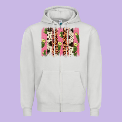 Cactus Leopard Cowhide Brush Stroke Zipper Hoodie Designed By Artiststas