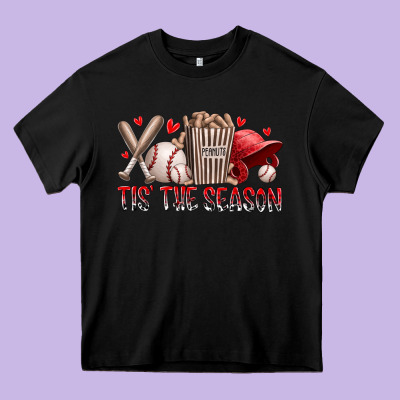 Tis The Season Baseball Heavy Core Tee Designed By Racoondesign