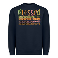 Navy retro blessed redeemed quotes Heavyweight Sweatshirt - MaliasSmallBusiness