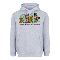 Heather Grey Peace love Halloween Heavyweight Hoodie - NancyCooperArtShop