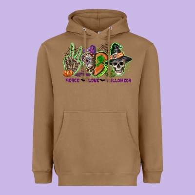 Peace Love Halloween Heavyweight Hoodie Designed By Nancycooperartshop