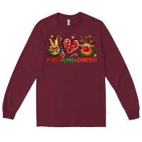 Burgundy peace love reindeer christmas Long Sleeve Tee - NancyCooperArtShop